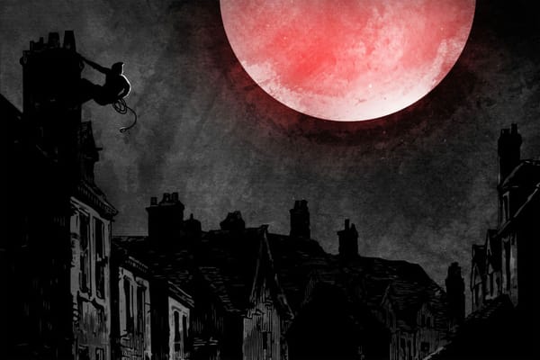 Red moon over dark city